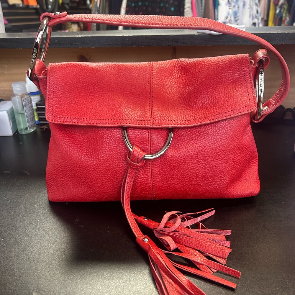Alfani Red and Cream Leather Handbag
